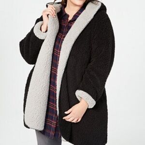 Urban Outfitters Reversible Black/Grey Teddy Sherpa Hoodie House Coat Robe sz. M
